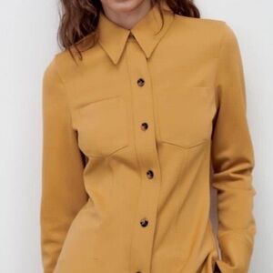 NWT ZARA FITTED KNIT SHIRT thick shacket shirt jacket xs marigold